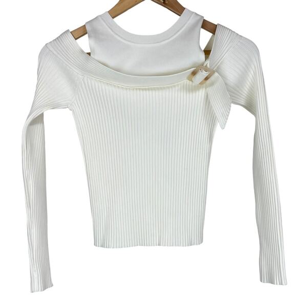 Jonathan Simkhai NWT Mandy Cut Out Cold Shoulder Ribbed Sweater Top White Size M - Picture 4 of 11